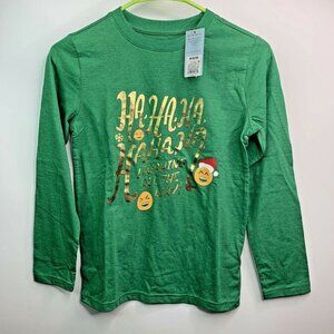 Cat & Jack Medium 8 - 10 Green Ha Ha Ha Emoji Holiday Long sleeve top